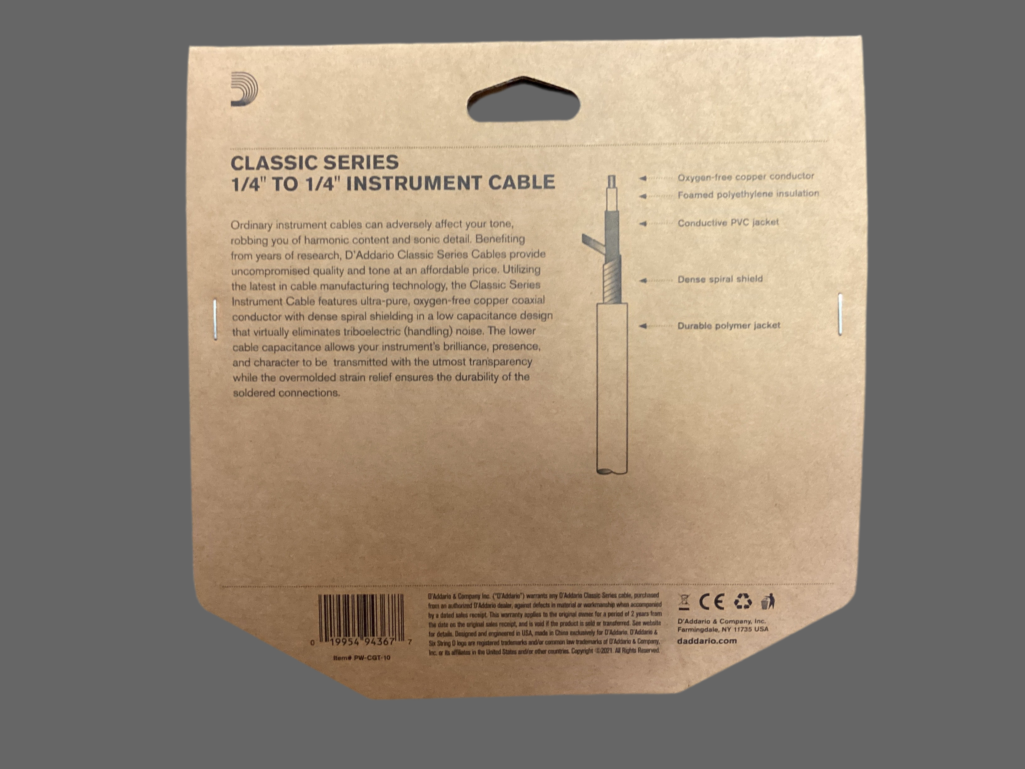 Image of Daddario Classic Series Instrument Cable 10’